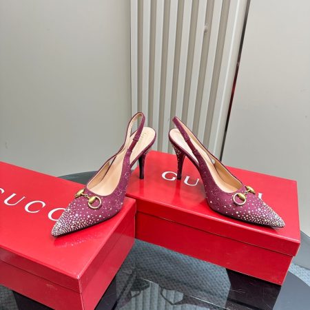 Burgundy Gucci GG Crystal Embellished Slingback Stiletto Heels