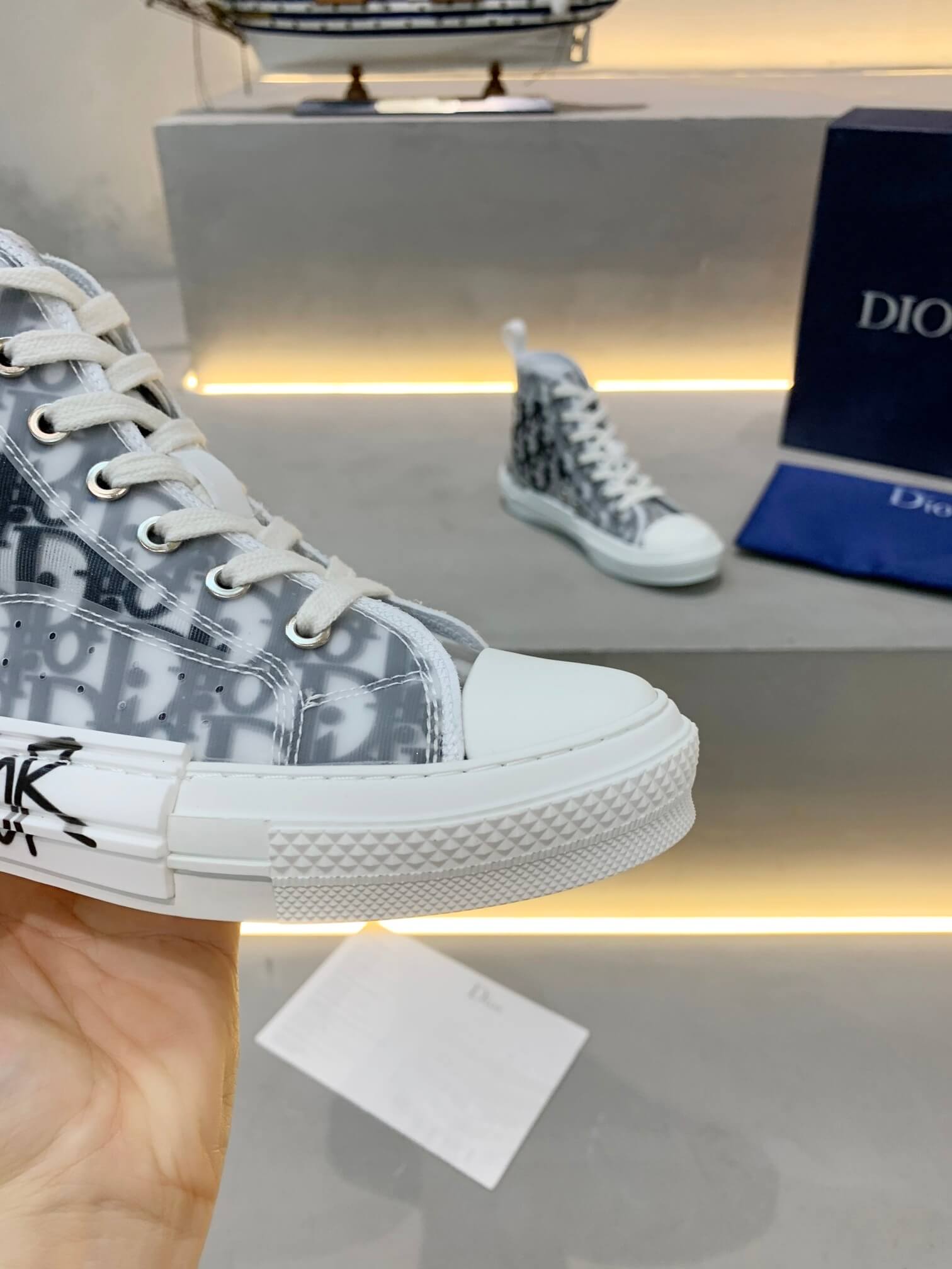 Dior B23 Skull Patch Monochrome Grey High-Top Sneakers - Image 6