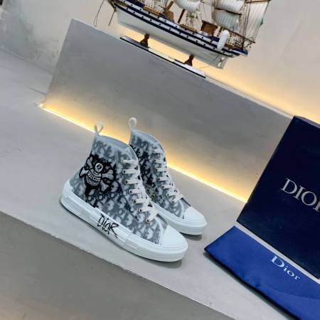 Dior B23 Skull Patch Monochrome Grey High-Top Sneakers