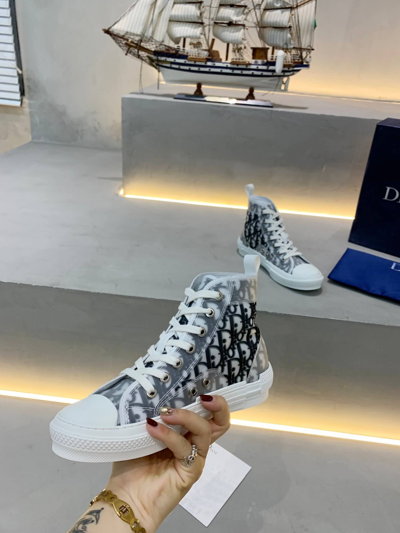 Dior B23 Skull Patch Monochrome Grey High-Top Sneakers - Image 10