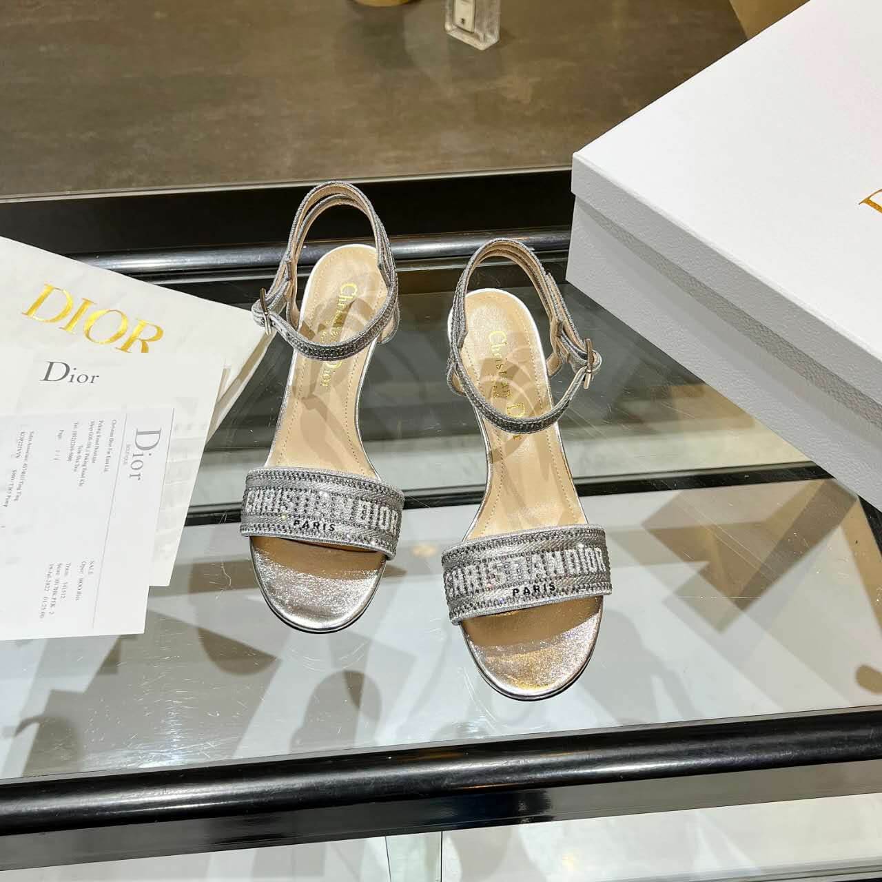 Dior Dway Crystal Embellished Silver Heels - Image 5