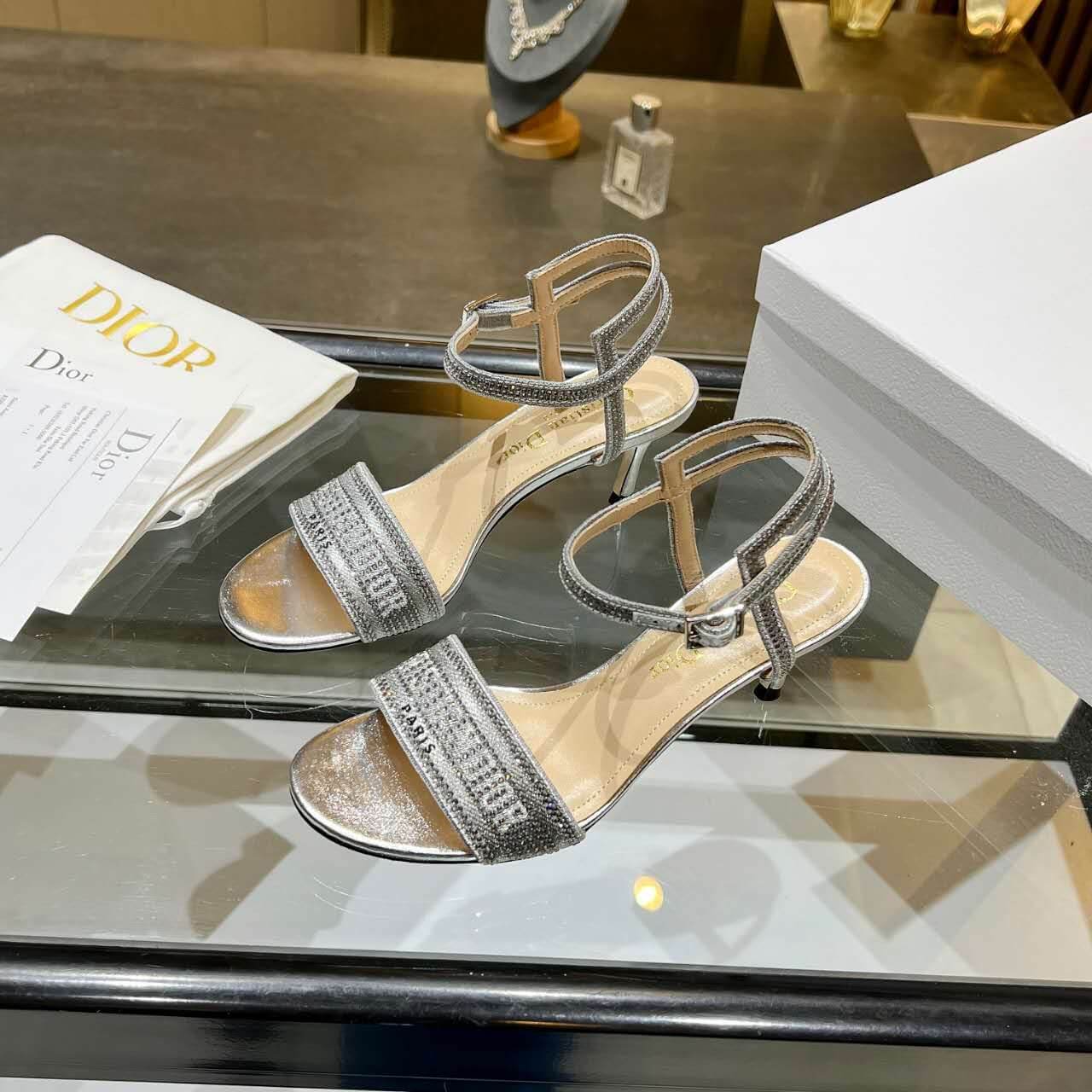 Dior Dway Crystal Embellished Silver Heels