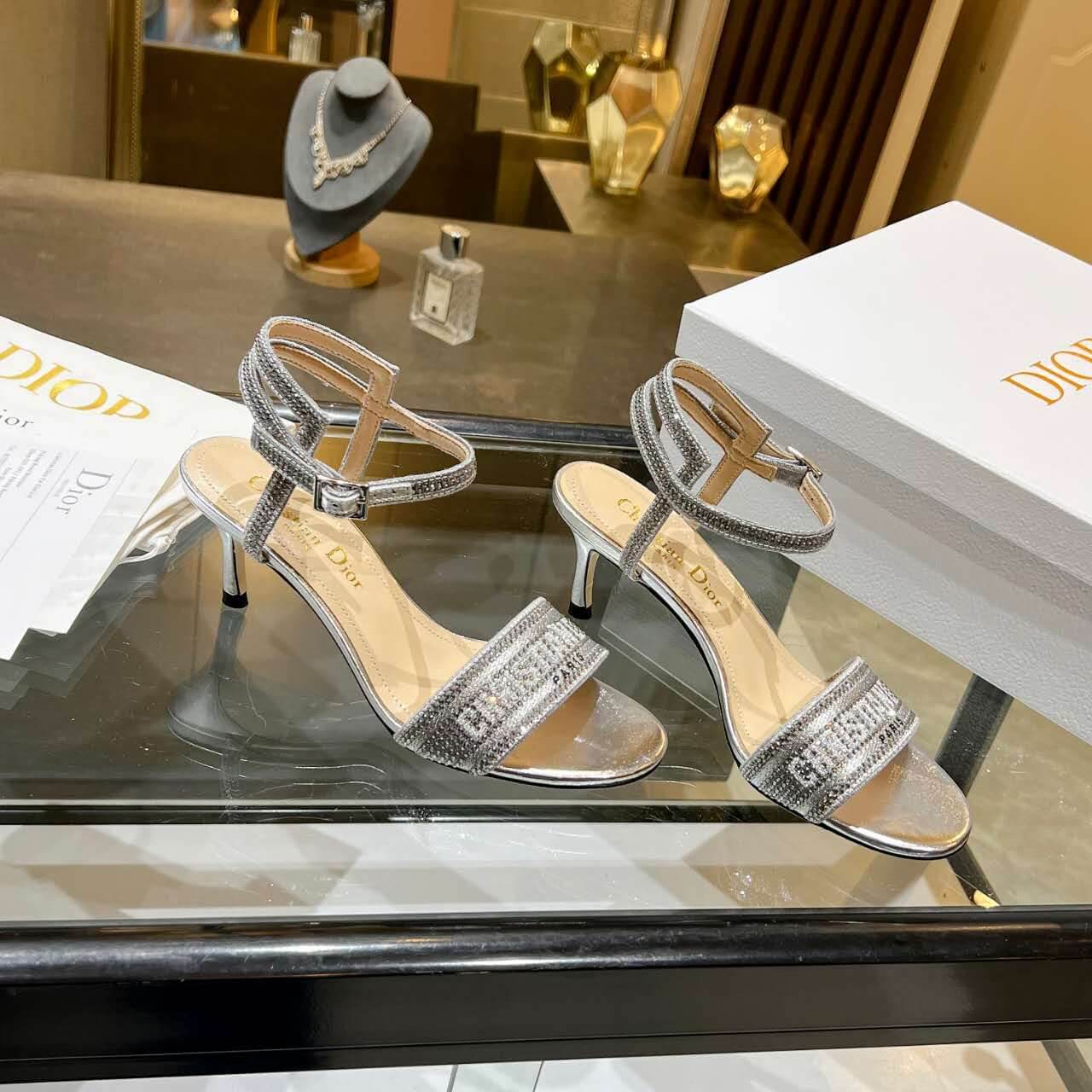 Dior Dway Crystal Embellished Silver Heels - Image 8