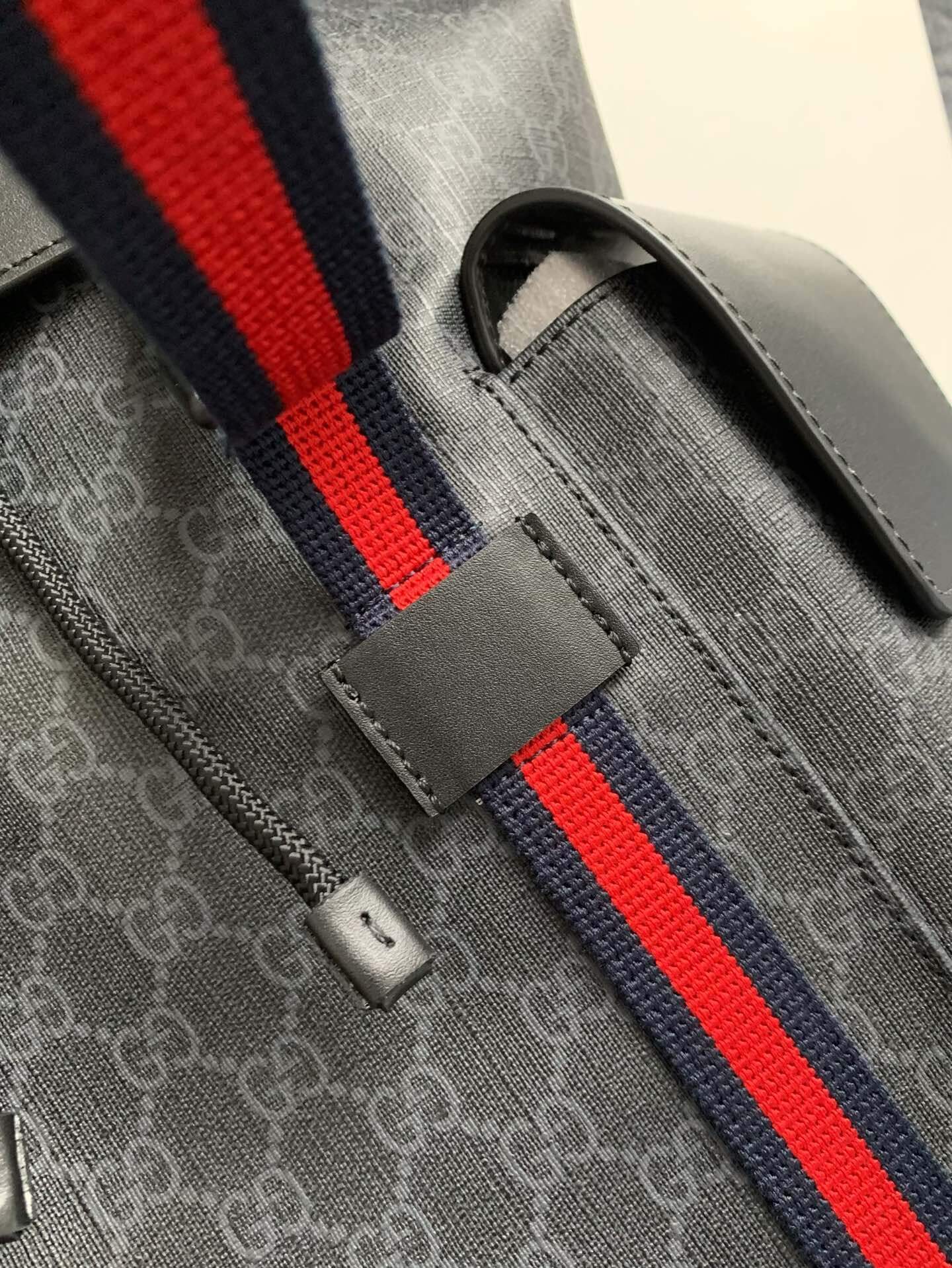 Gucci Black GG Supreme Backpack with Web Straps - Image 3
