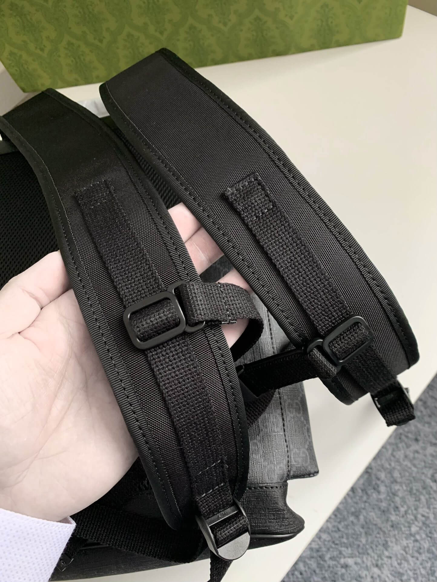 Gucci Black GG Supreme Backpack with Web Straps - Image 8