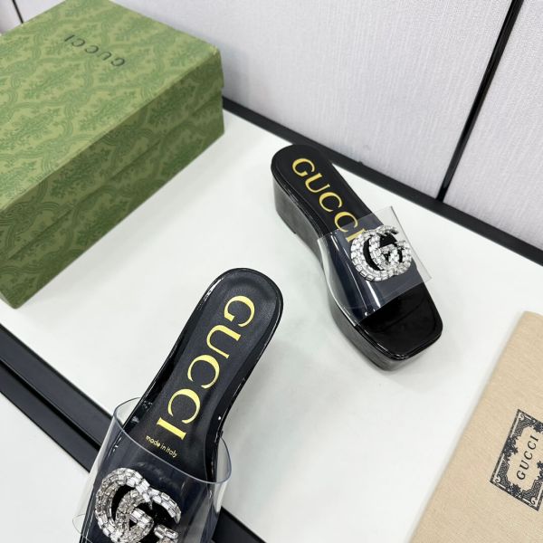 Gucci Black GG Logo Platform Slides