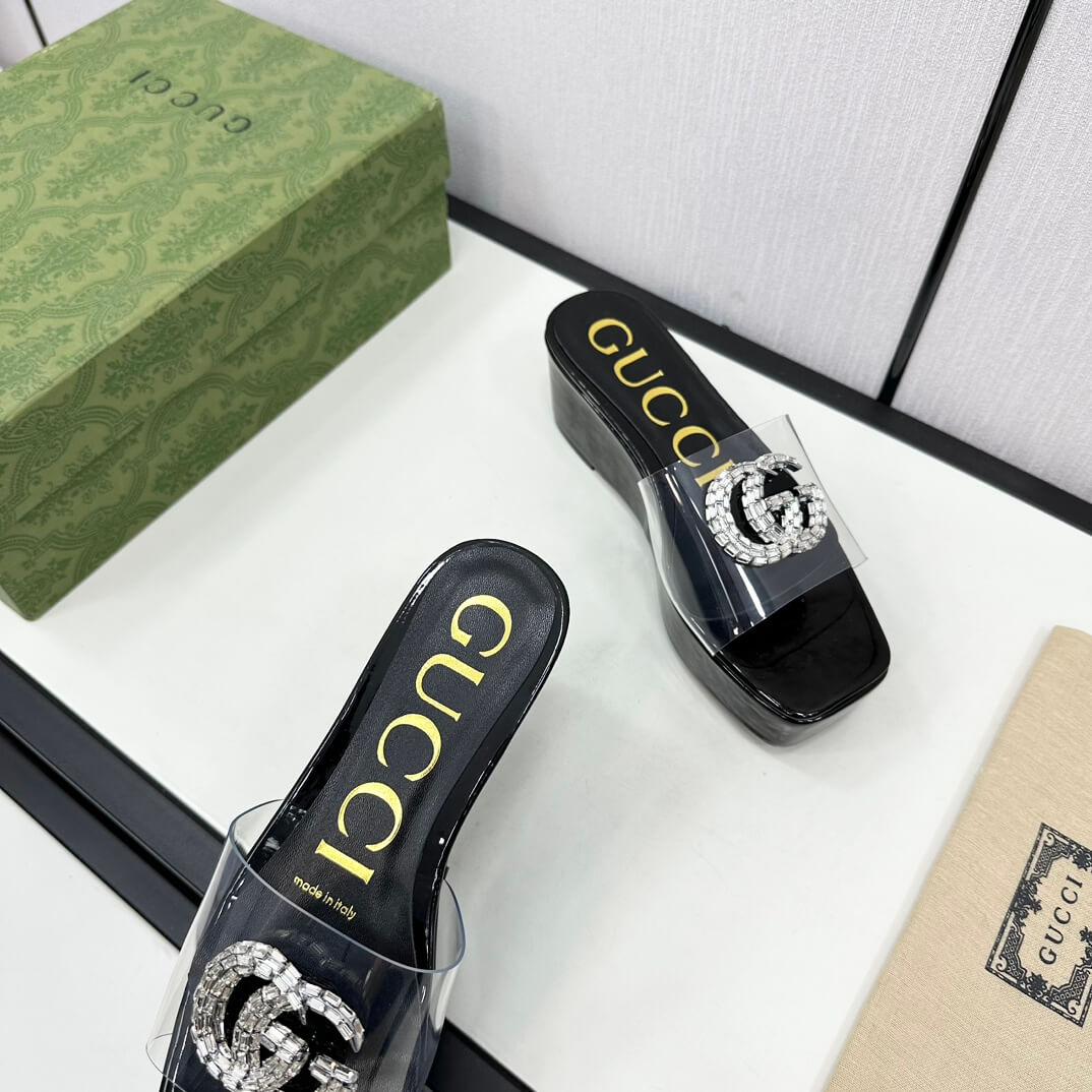 Gucci Black GG Logo Platform Slides