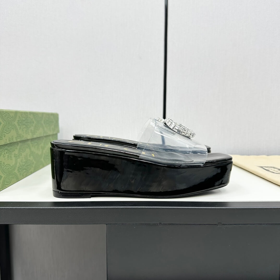 Gucci Black GG Logo Platform Slides - Image 2