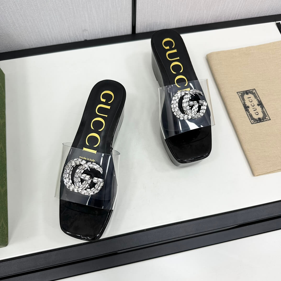 Gucci Black GG Logo Platform Slides - Image 5