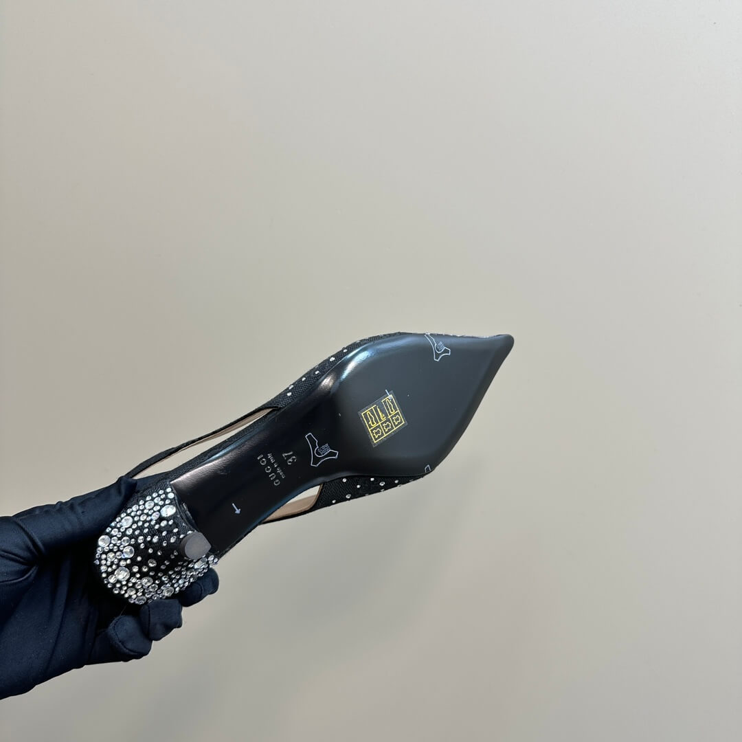 Gucci GG Crystal-Embellished Slingback Kitten Heels - Image 9