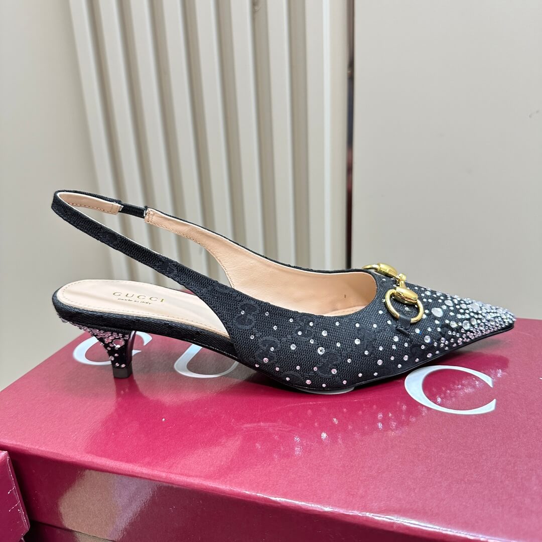 Gucci GG Crystal-Embellished Slingback Kitten Heels - Image 6
