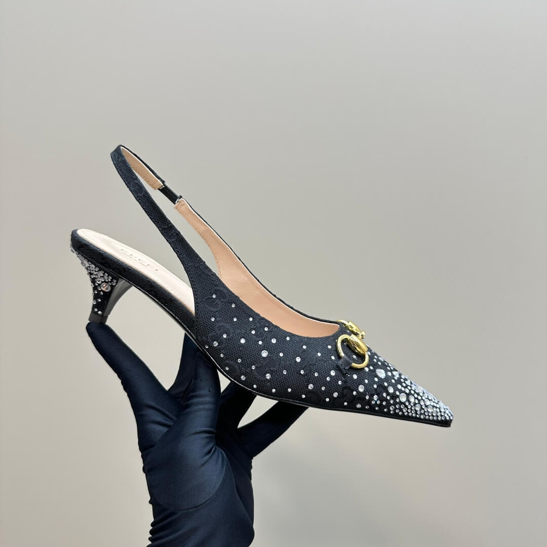 Gucci GG Crystal-Embellished Slingback Kitten Heels - Image 11