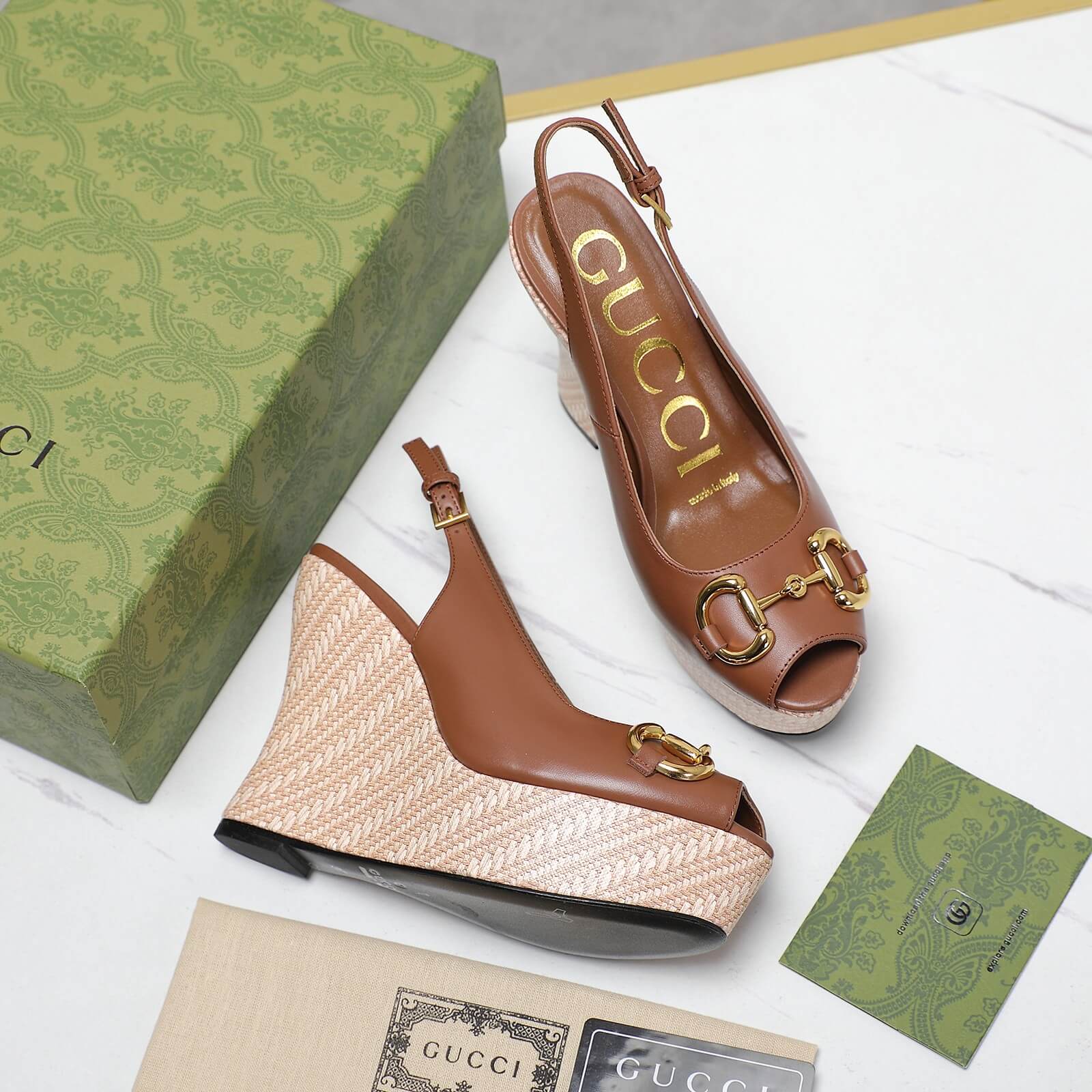 Gucci GG Wedge Platform in Brown Calfskin. - Image 3