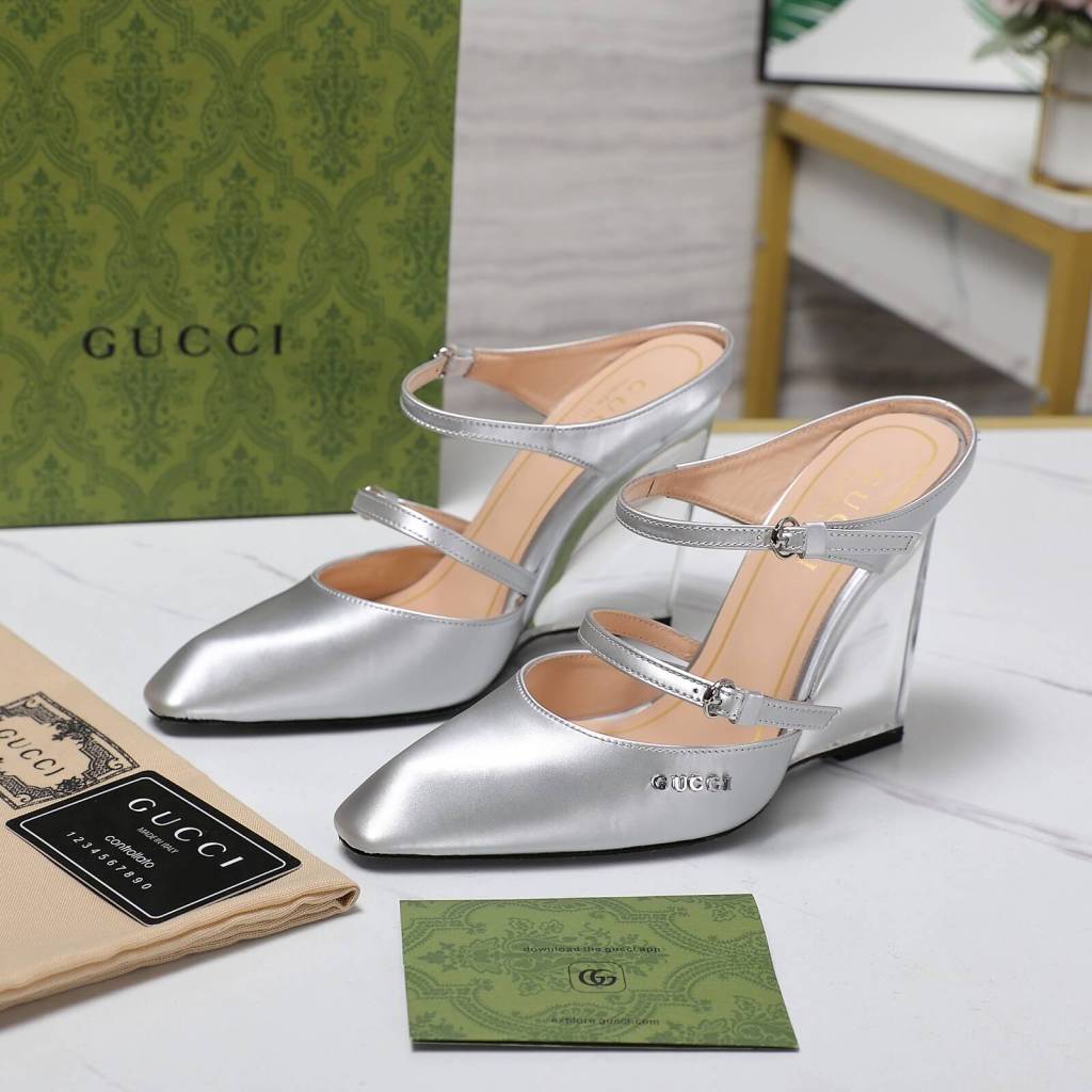 Gucci Silver Ice Crystal Wedge Heels