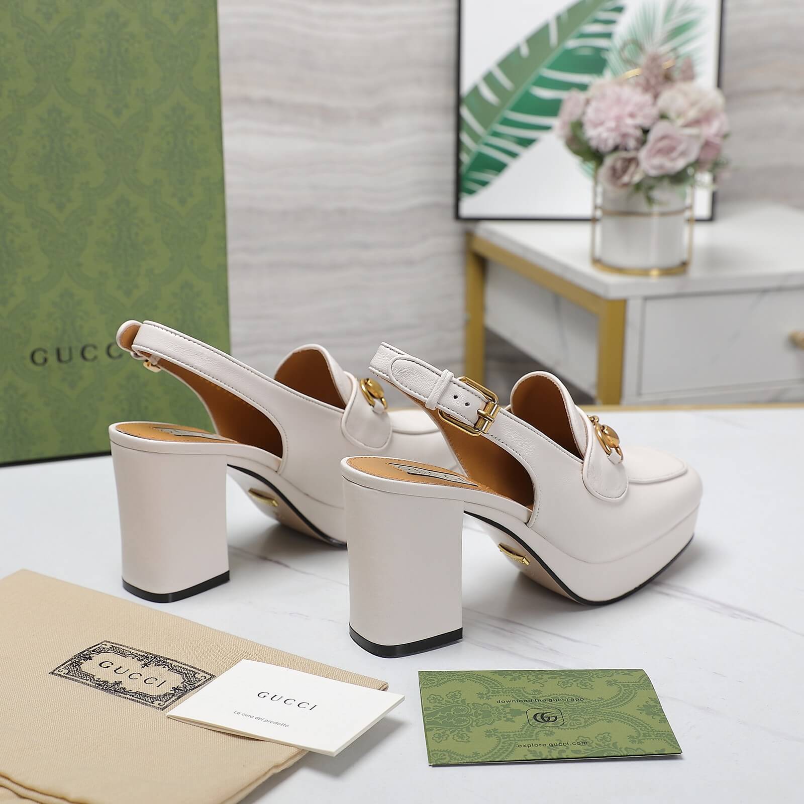 Gucci White Horsebit Mid Heel Pumps - Image 6