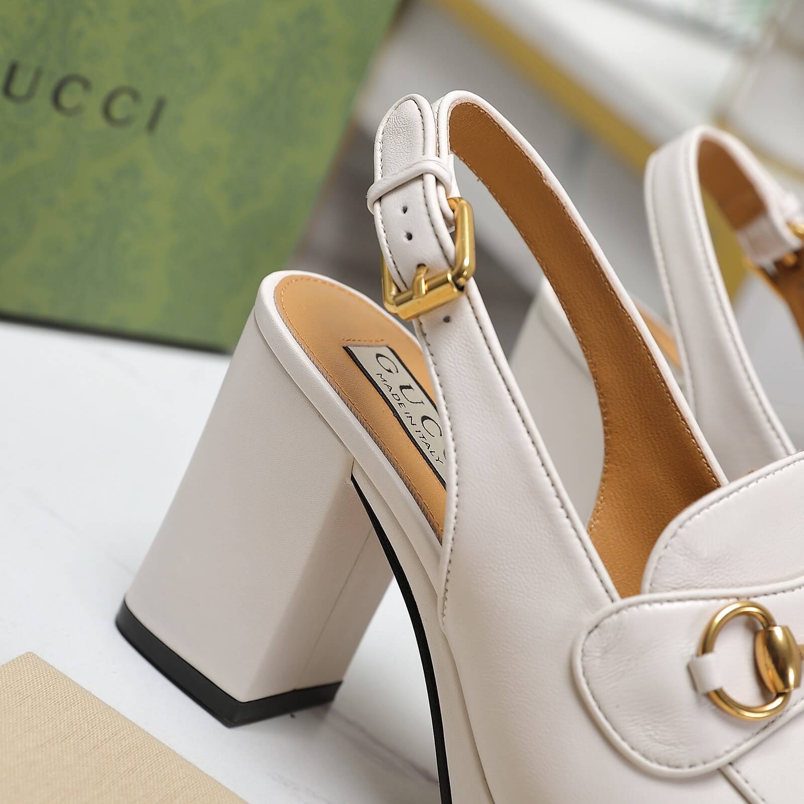 Gucci White Horsebit Mid Heel Pumps - Image 5