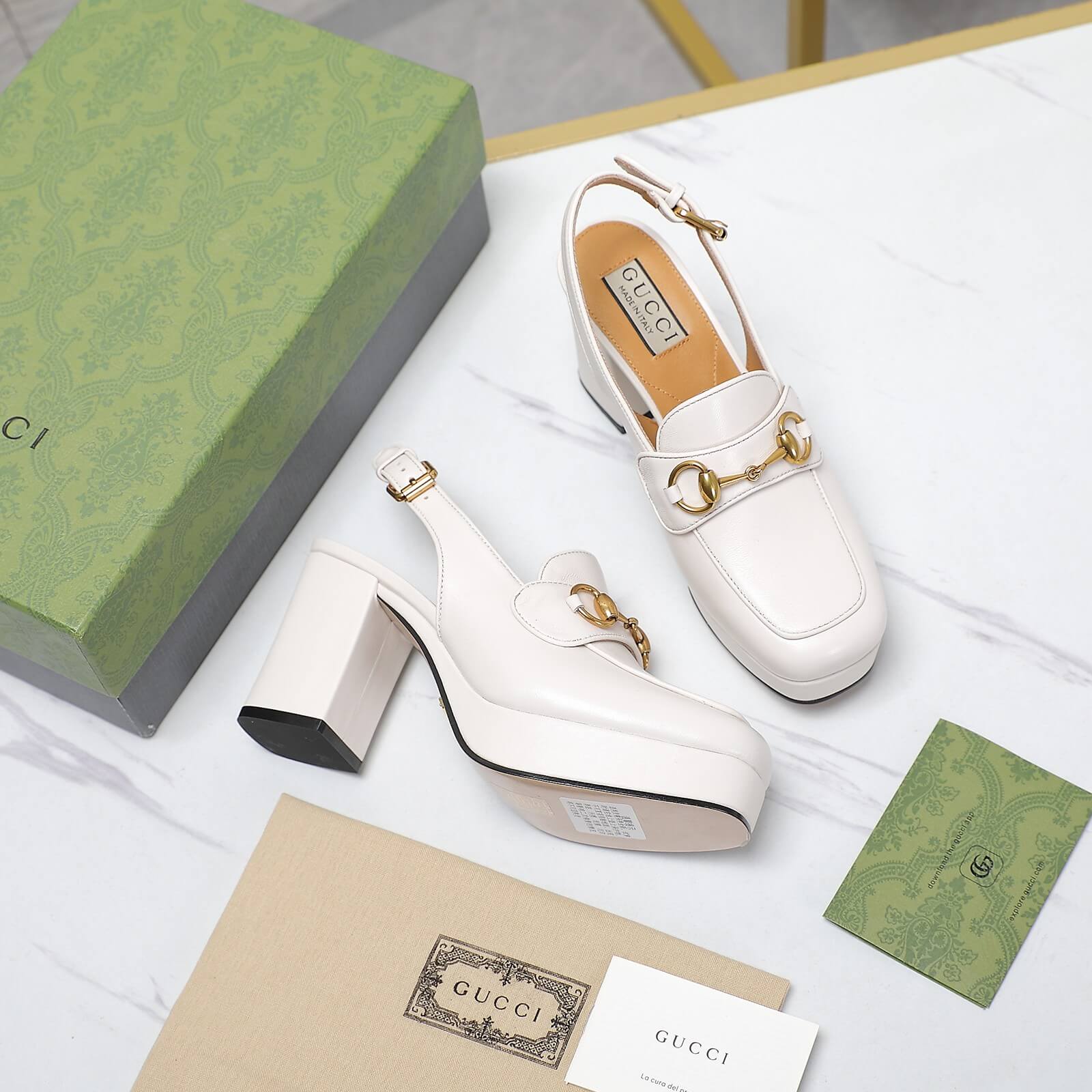 Gucci White Horsebit Mid Heel Pumps - Image 11