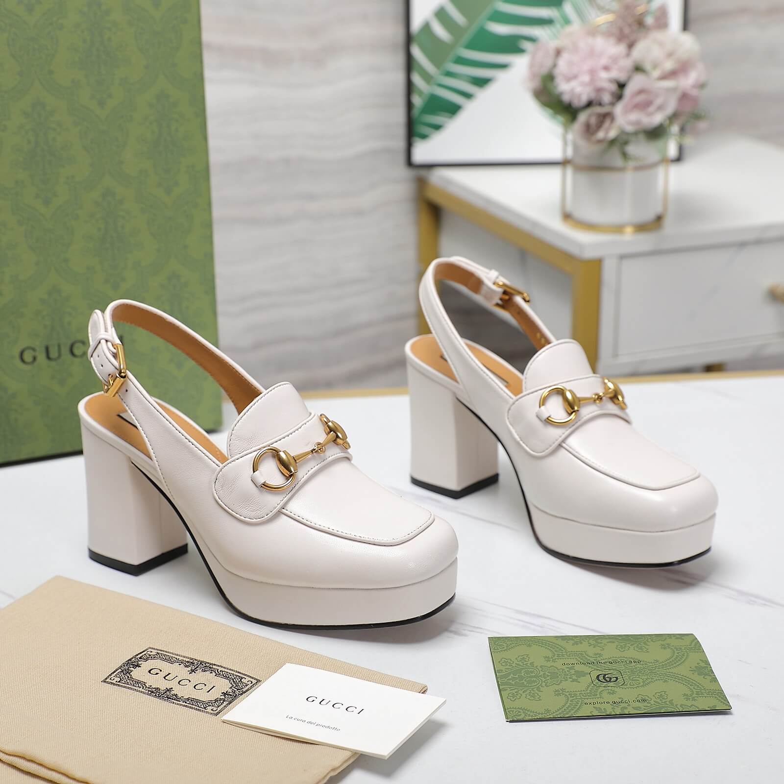 Gucci White Horsebit Mid Heel Pumps - Image 12