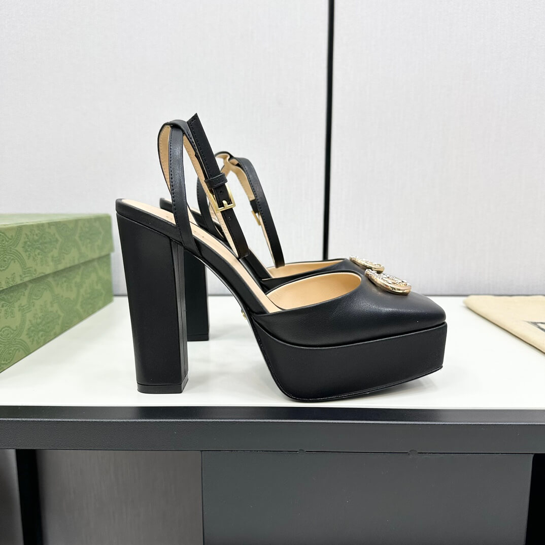Gucci Women's Black Leather Platform Pump with Double G - Image 2