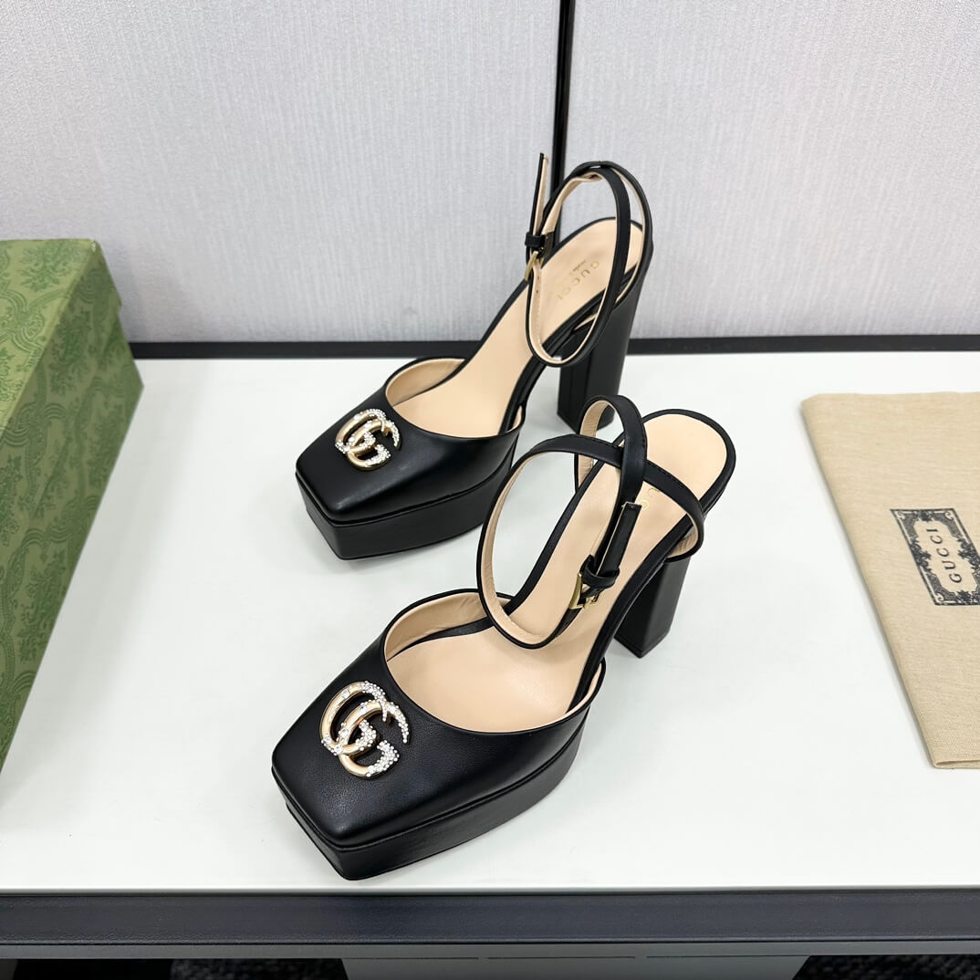 Gucci Women's Black Leather Platform Pump with Double G - Image 7