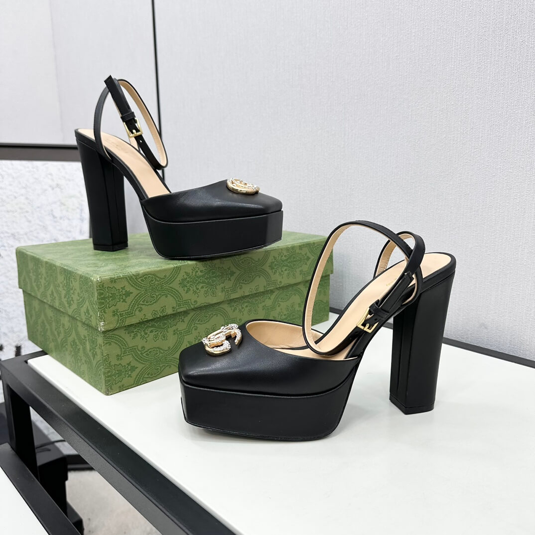 Gucci Women's Black Leather Platform Pump with Double G
