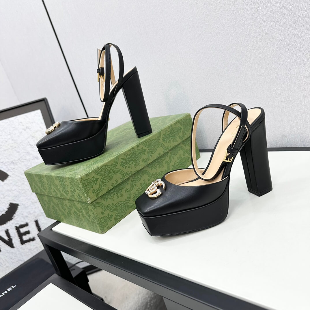 Gucci Women's Black Leather Platform Pump with Double G - Image 5