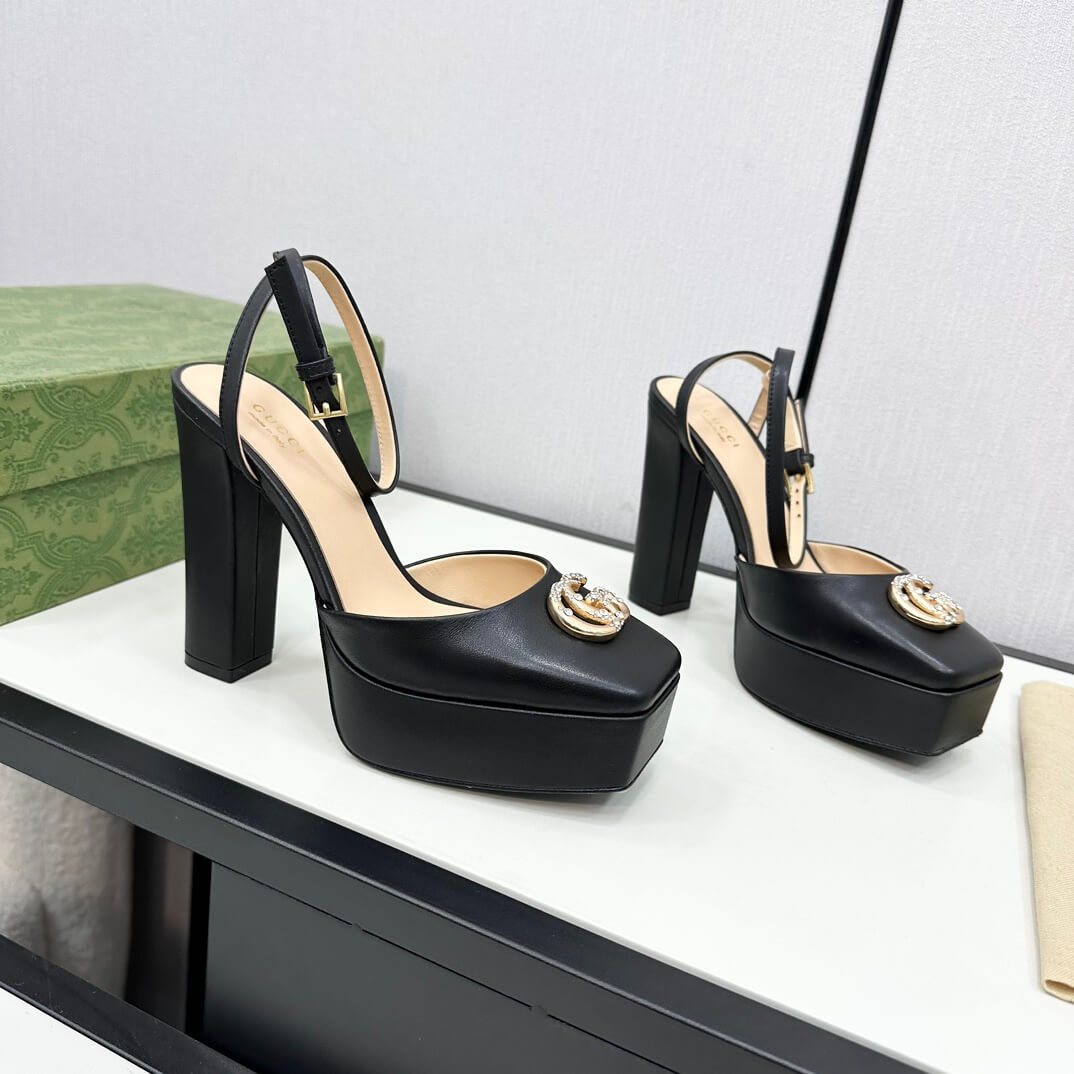 Gucci Women's Black Leather Platform Pump with Double G - Image 3