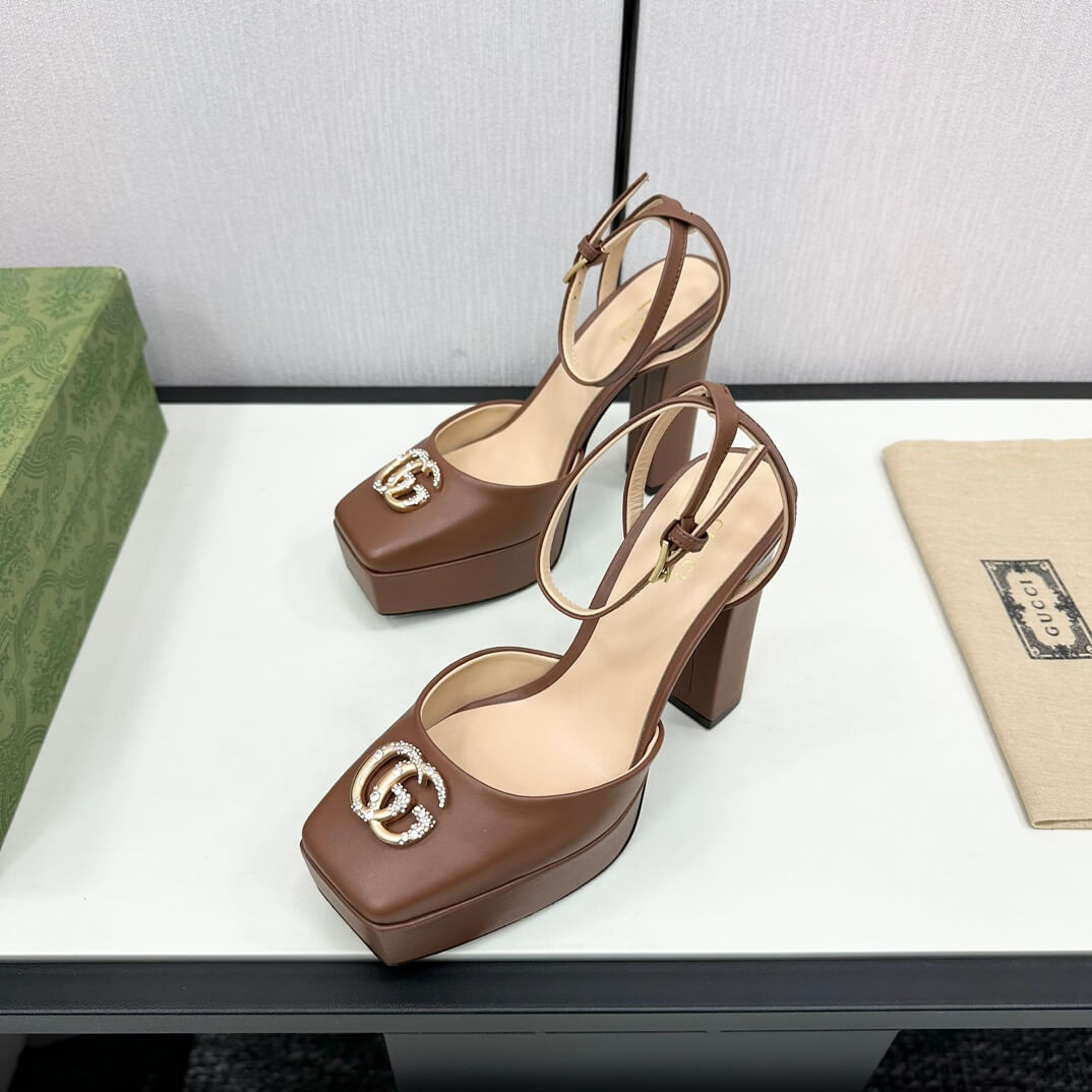 Gucci Women's Platform Pump with Double G in Brown Leather - Image 2