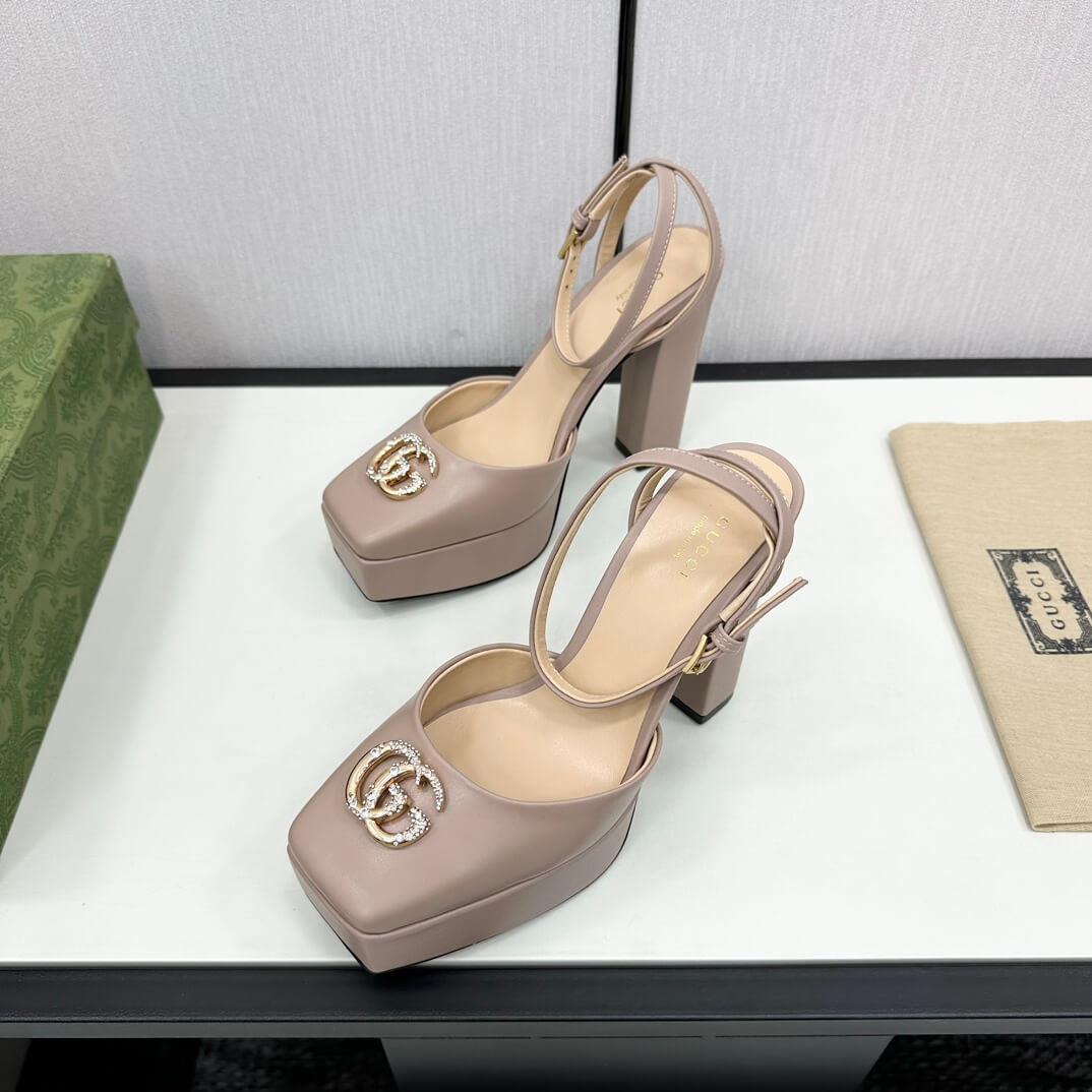 Gucci Women's Square-Toe Platform Pump with Double G in Beige Leather - Image 7