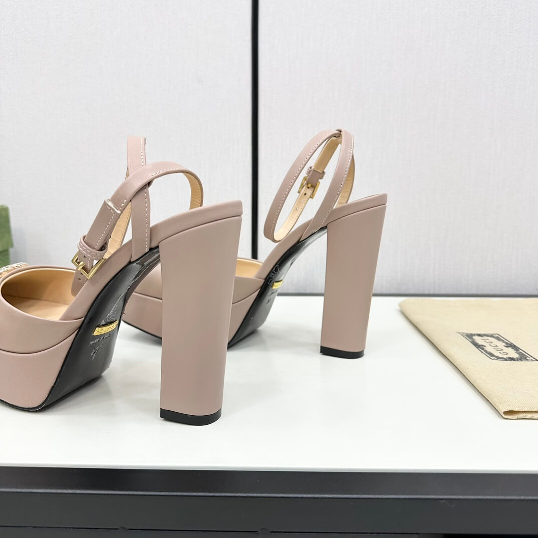 Gucci Women's Square-Toe Platform Pump with Double G in Beige Leather - Image 6