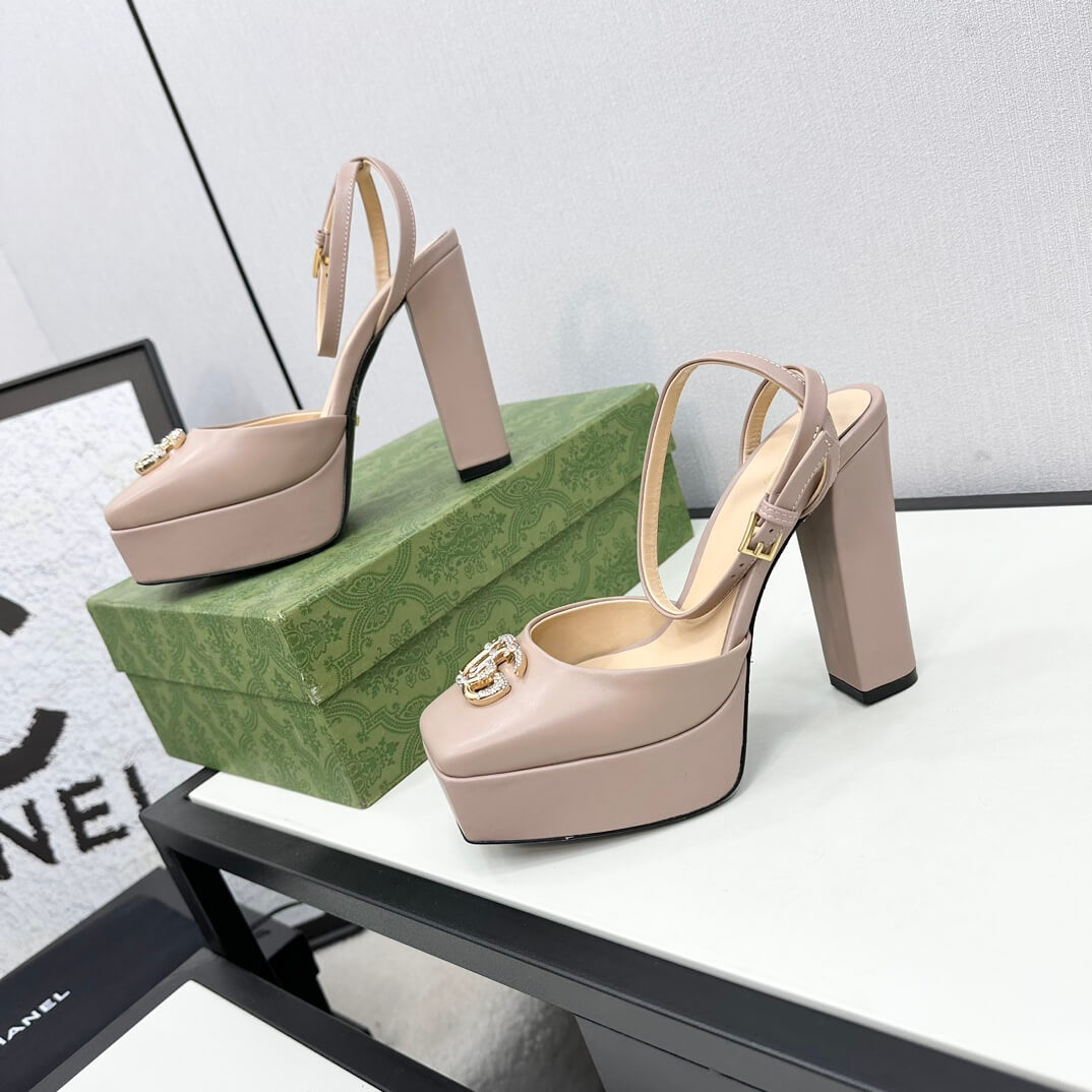 Gucci Women's Square-Toe Platform Pump with Double G in Beige Leather - Image 4