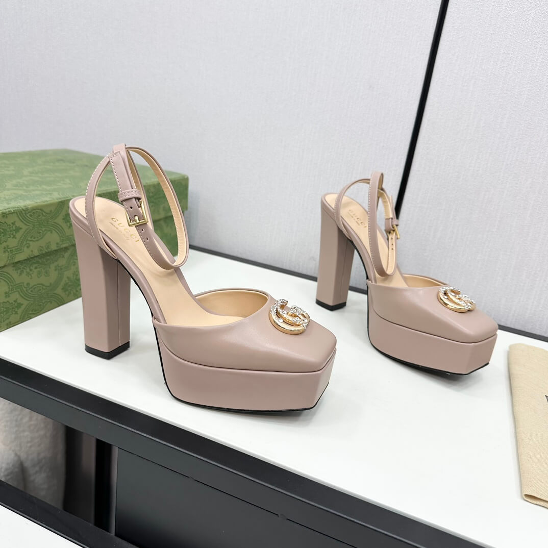 Gucci Women's Square-Toe Platform Pump with Double G in Beige Leather - Image 3