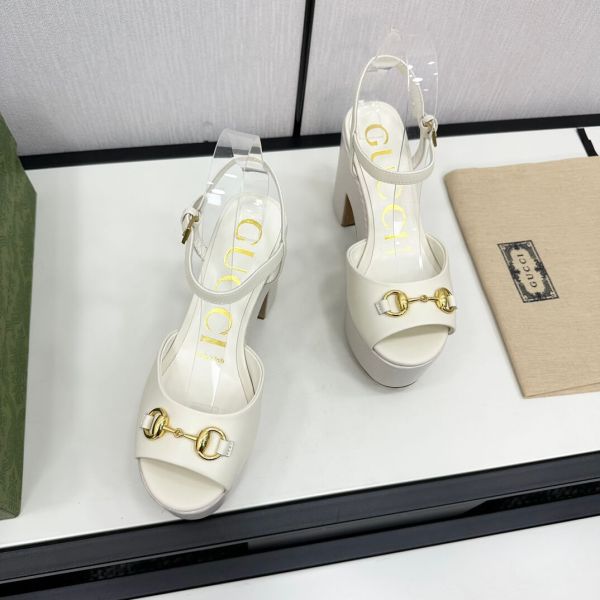 Gucci Women's Square Toe Platform Sandals in White