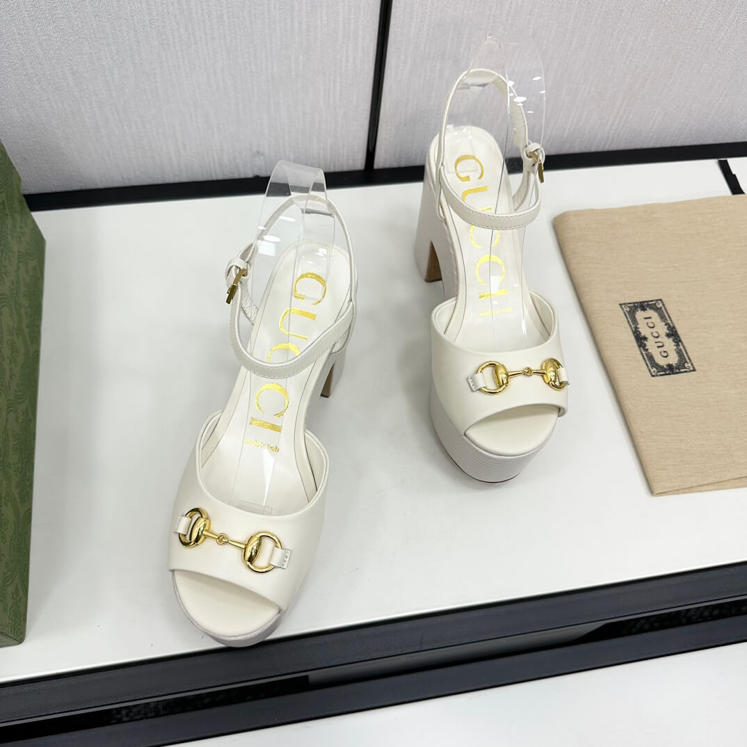Gucci Women's Square Toe Platform Sandals in White