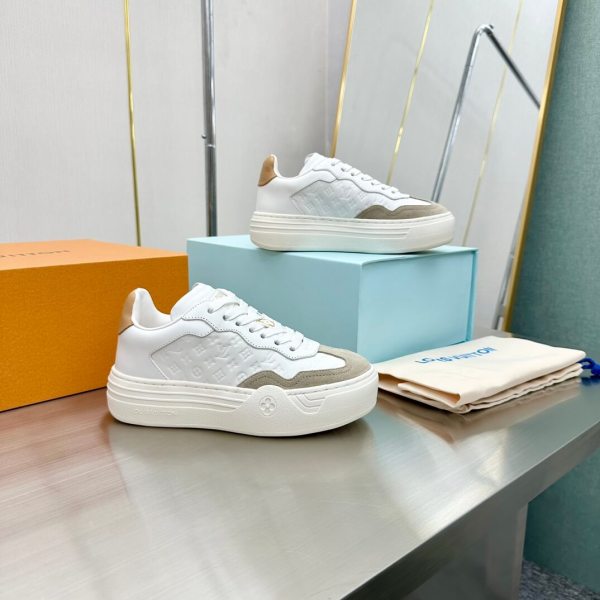 LV Groovy Platform Sneaker in White & Beige - Statement Luxury with Elevated Comfort