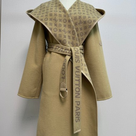 Louis Vuitton Beige Monogram Wool Hooded Wrap Coat