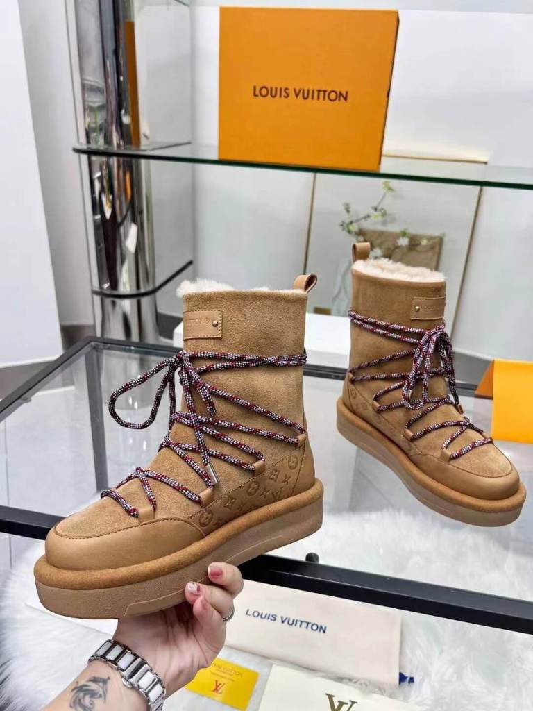 Louis Vuitton Aspen Platform Ankle Boots For Ladies - Tan Suede