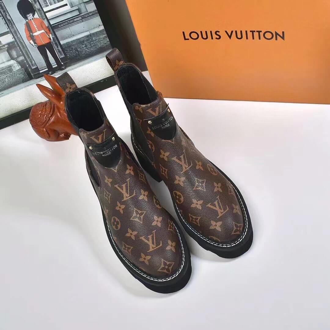 Louis Vuitton Beaubourg Monogram Ankle Boot – Brown Canvas Elegance - Image 5