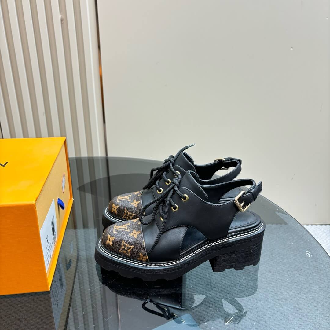 Louis Vuitton Black Monogram Slingback Platform Derby Shoes - Image 4
