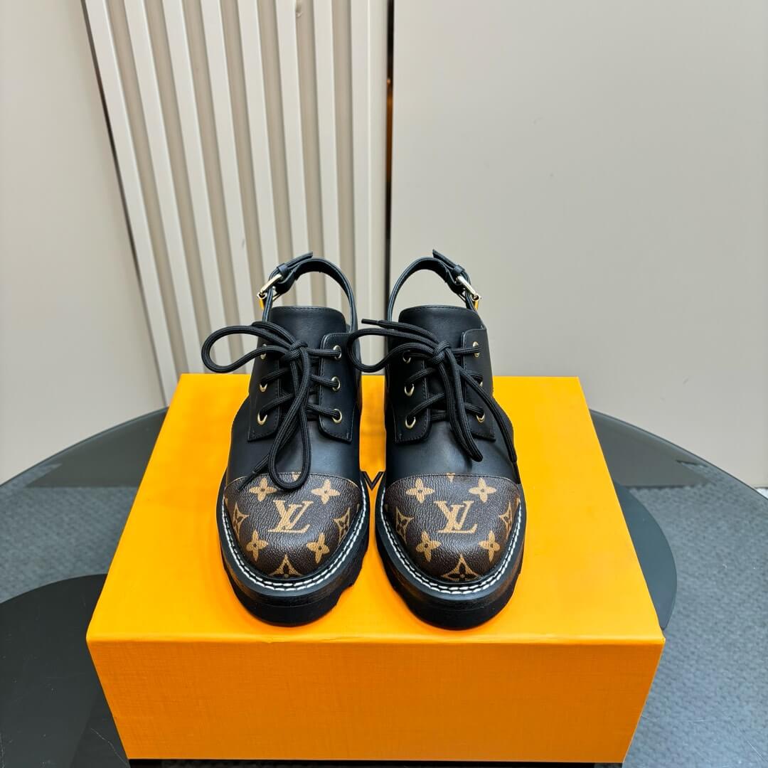 Louis Vuitton Black Monogram Slingback Platform Derby Shoes - Image 3