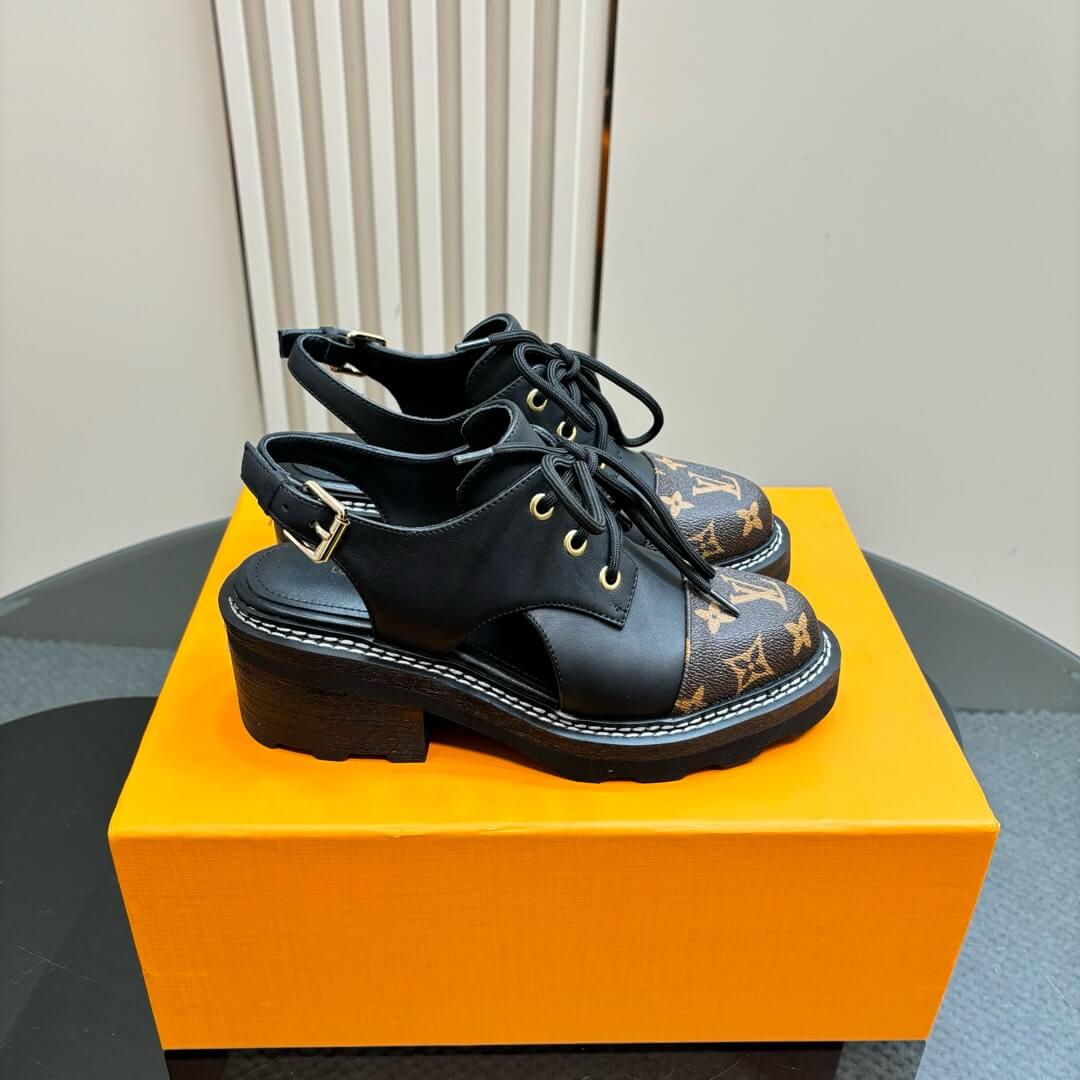 Louis Vuitton Black Monogram Slingback Platform Derby Shoes - Image 2