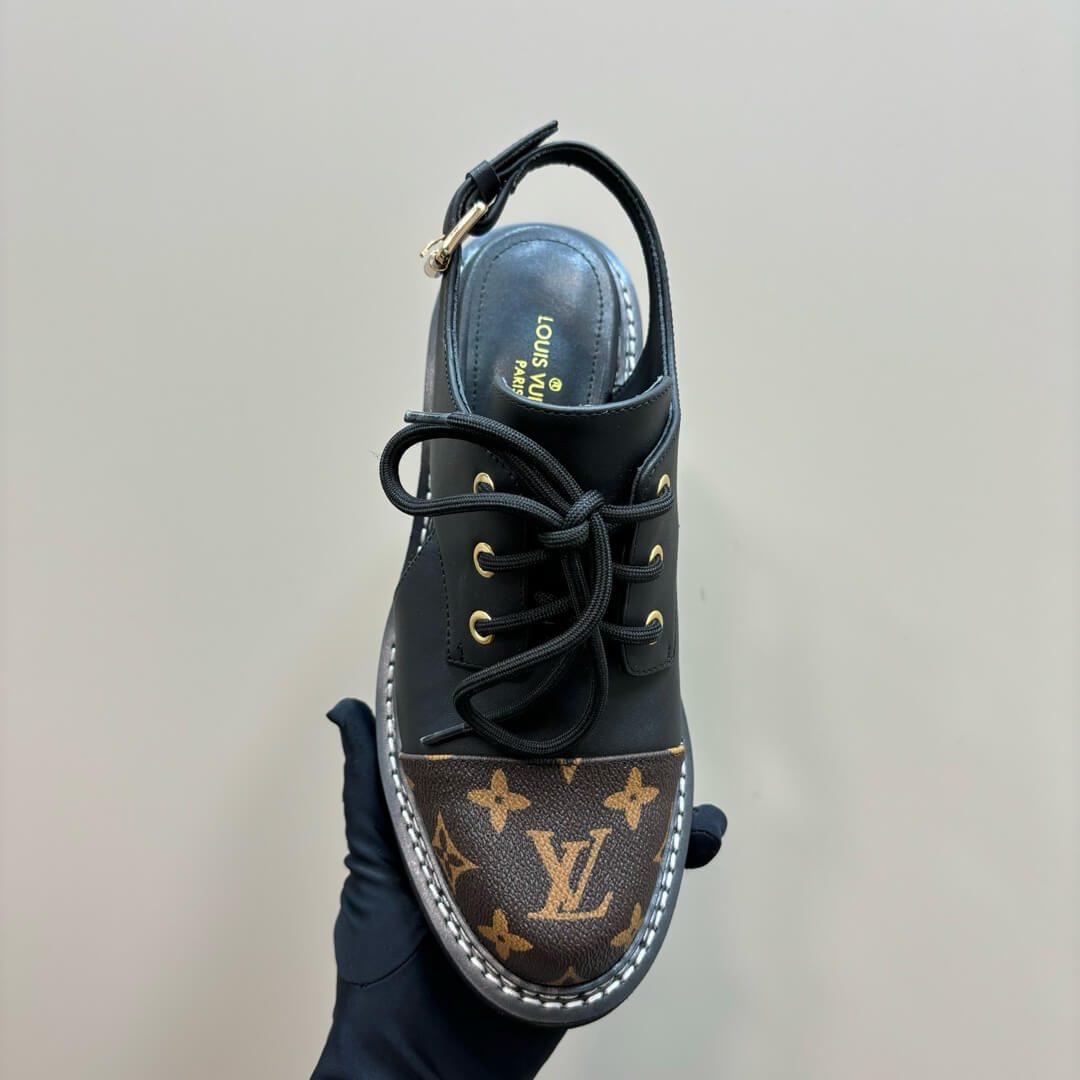 Louis Vuitton Black Monogram Slingback Platform Derby Shoes - Image 5