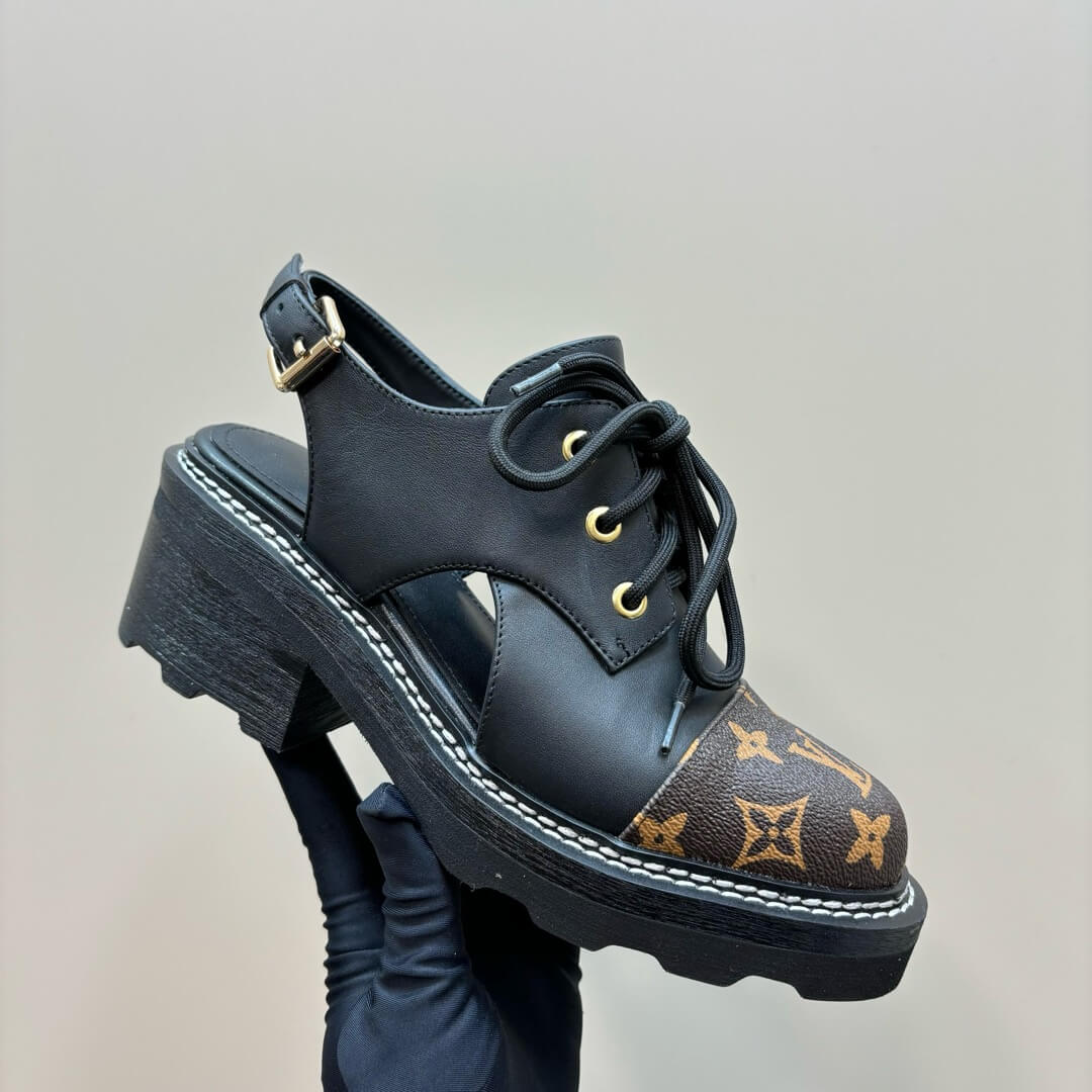 Louis Vuitton Black Monogram Slingback Platform Derby Shoes - Image 9