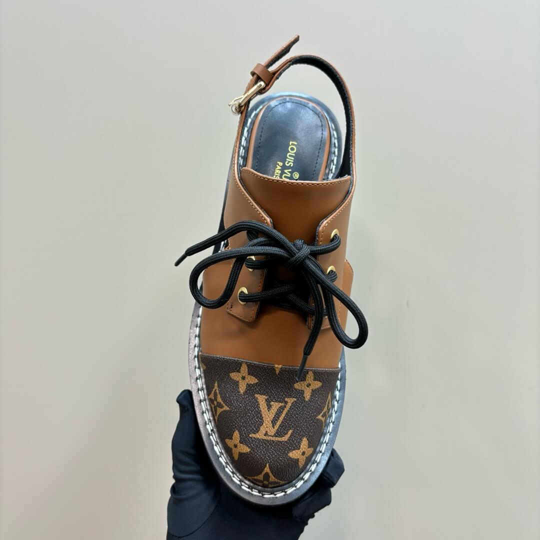 Louis Vuitton Brown Monogram Slingback Derby Shoes - Image 8