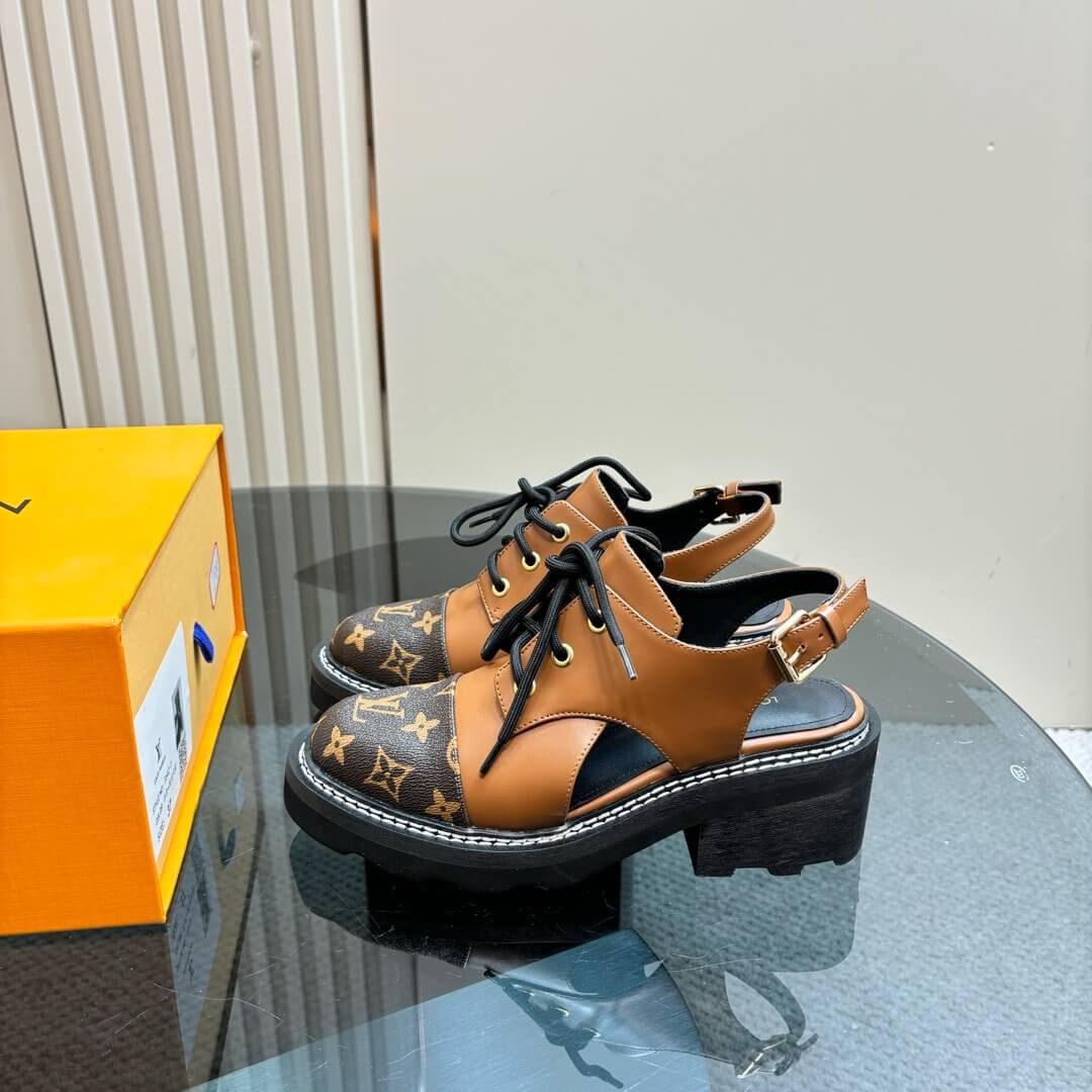 Louis Vuitton Brown Monogram Slingback Derby Shoes - Image 3