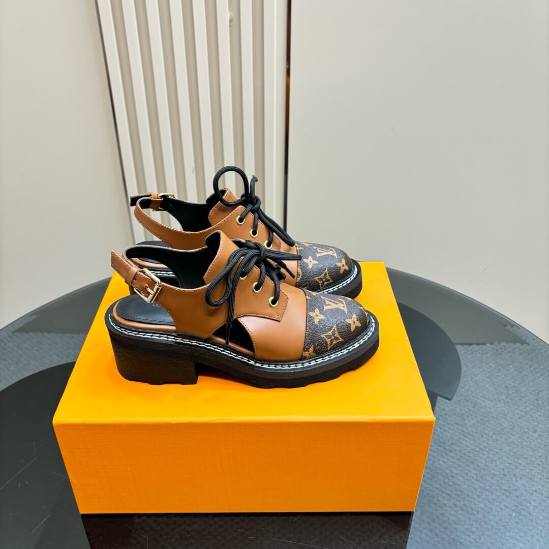 Louis Vuitton Brown Monogram Slingback Derby Shoes - Image 4