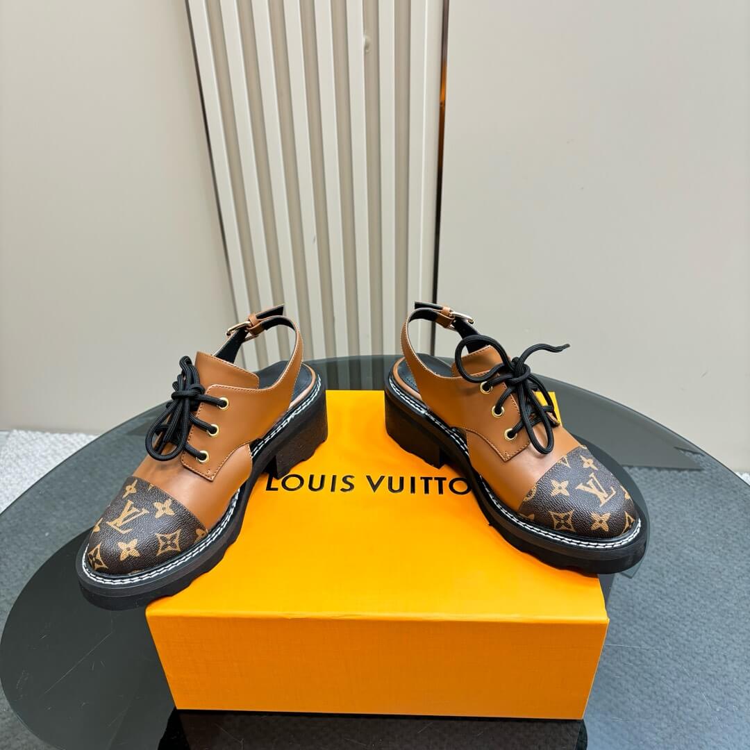 Louis Vuitton Brown Monogram Slingback Derby Shoes - Image 6