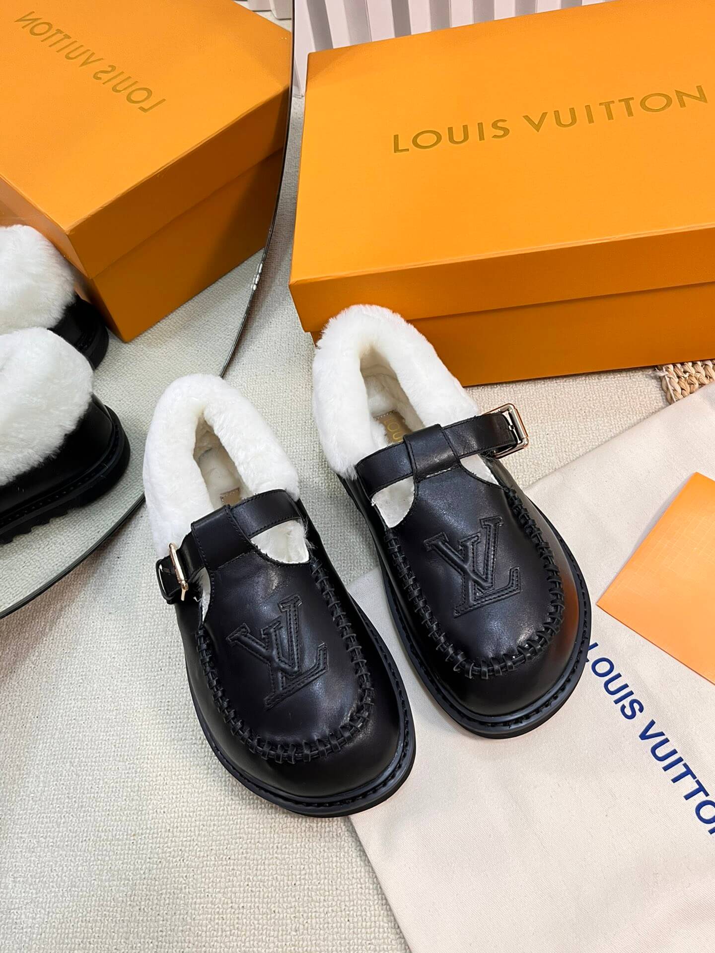 Louis Vuitton Colorado Comfort Mary Jane Shoes In Black– Shearling-Lined Luxury - Image 3
