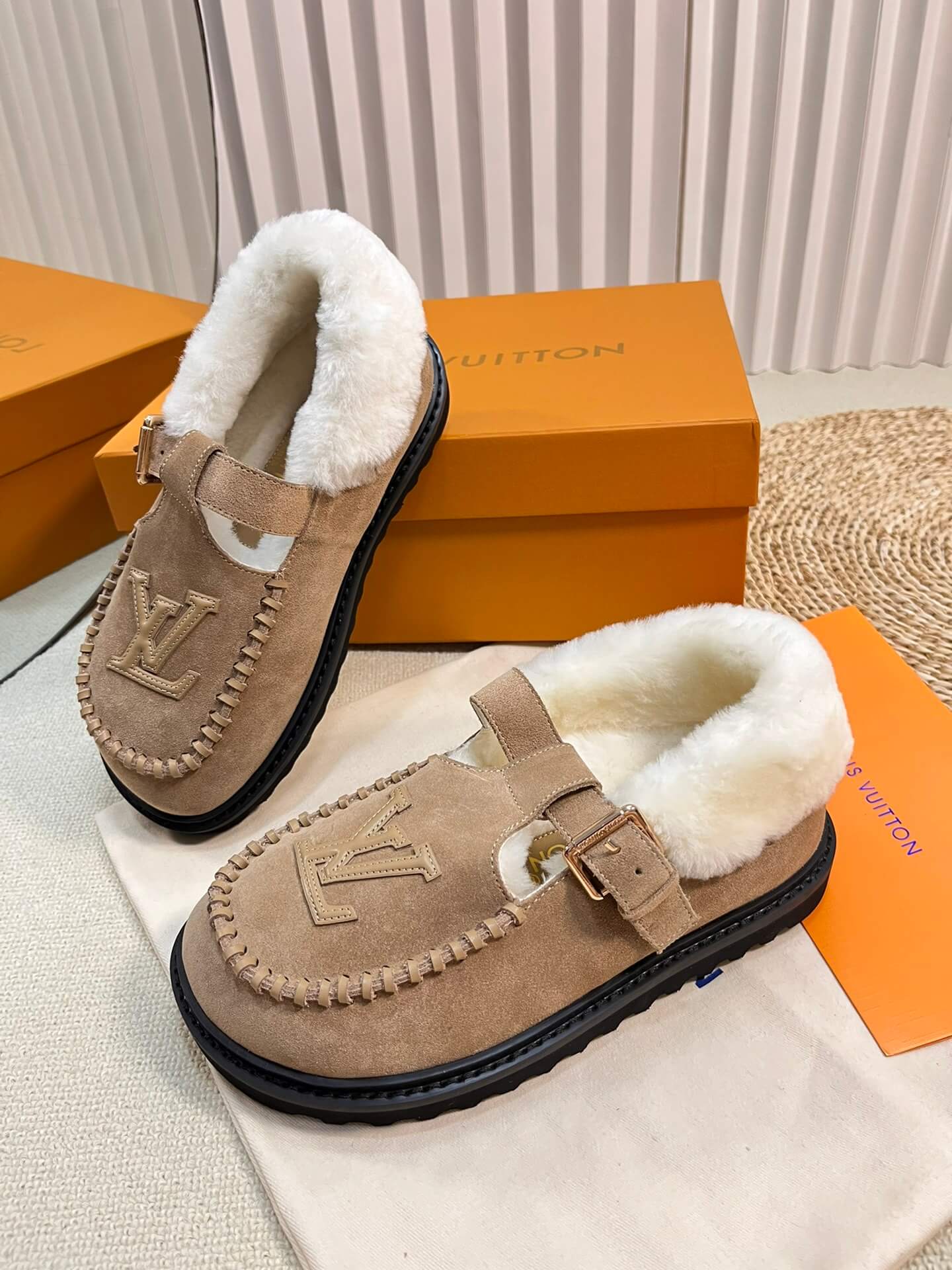 Louis Vuitton Colorado Comfort Mary Jane Shoes – Sand Beige Suede & Shearling - Image 4