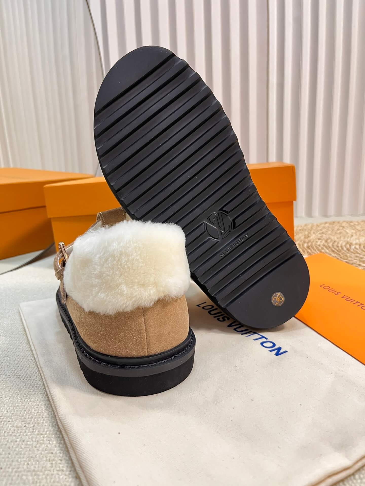 Louis Vuitton Colorado Comfort Mary Jane Shoes – Sand Beige Suede & Shearling - Image 7